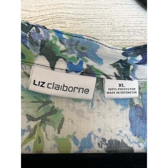 Liz Claiborne Women's XL blue floral long sleeve collared blouse top new - Picture 3 of 6